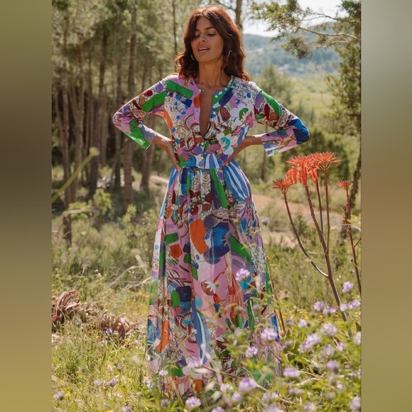 Soler London Romantic III Henley Button Midi Dress Size M/L Borgo Magic Pink - Picture 2 of 12